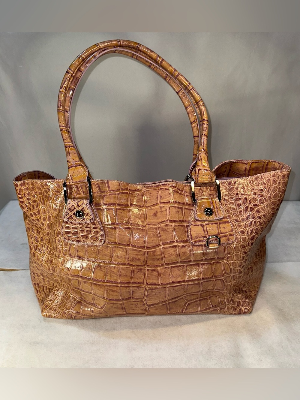 Cavalcanti Croc Embossed Vintage Tote/Travel Genuine Leather Made In Italy